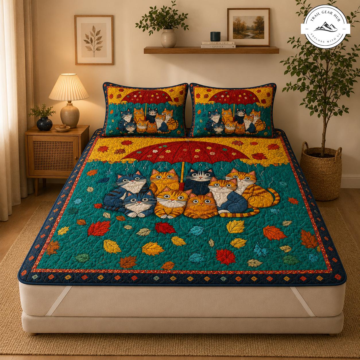 Autumn Cats Quilted Mattress Cover Set TG16
