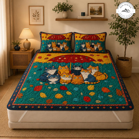 Autumn Cats Quilted Mattress Cover Set TG16