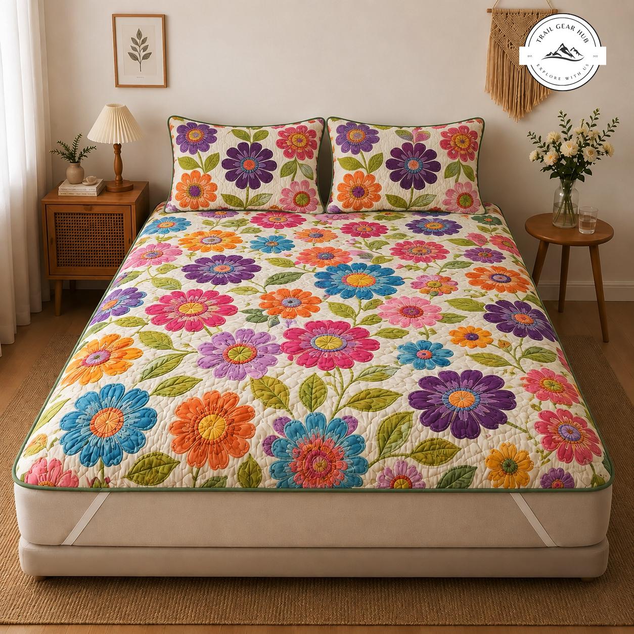 Colorful Floral Quilted Mattress Cover Set TG18