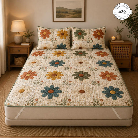 Vintage Cottagecore Daisy Quilted Mattress Cover Set TG19
