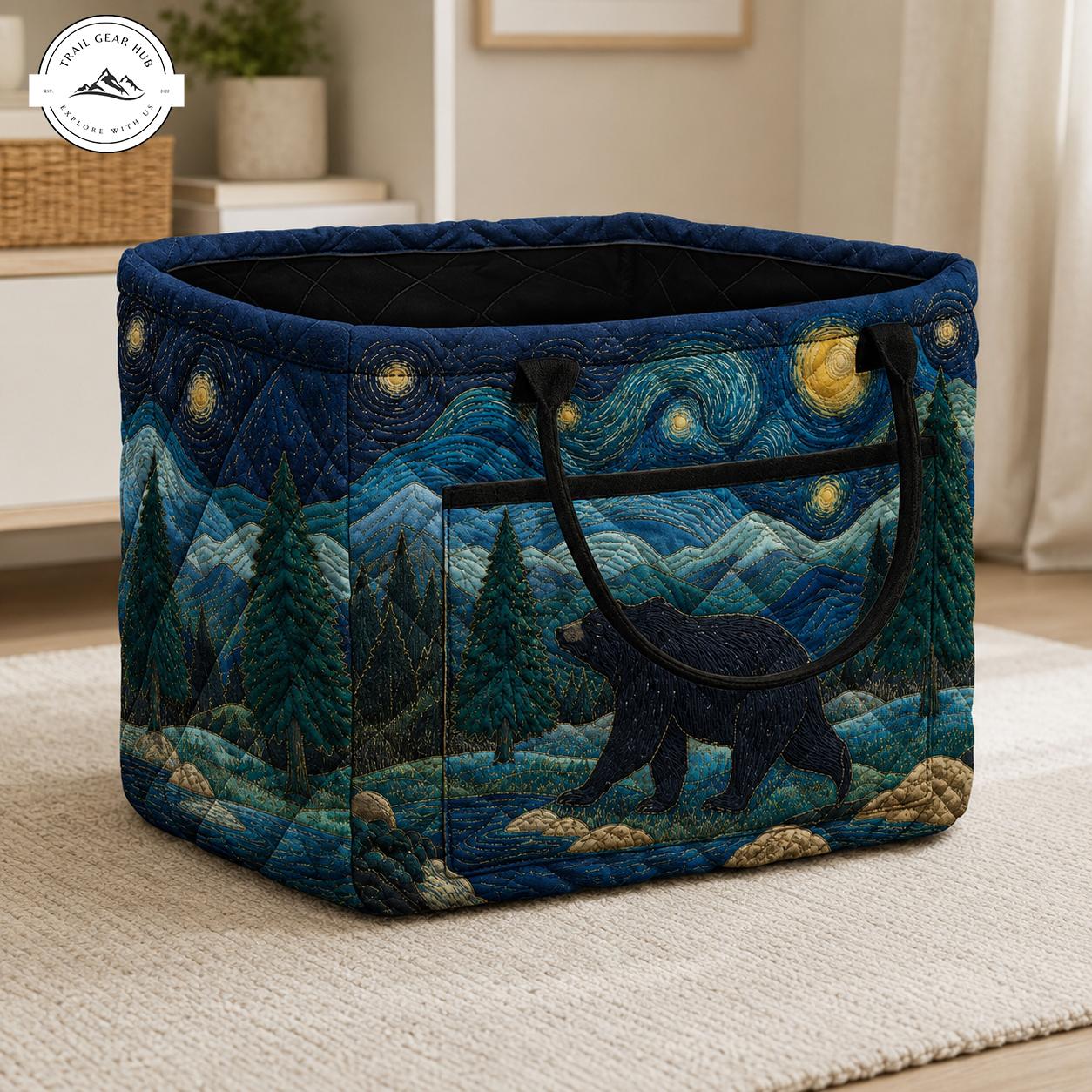 Starry Night Bear Quilted Storage Basket TG54