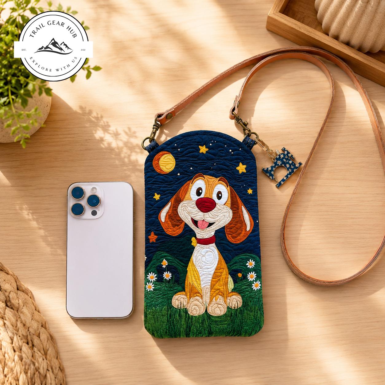 Cute Puppy Quilted Slim Phone Crossbody Bag TG09