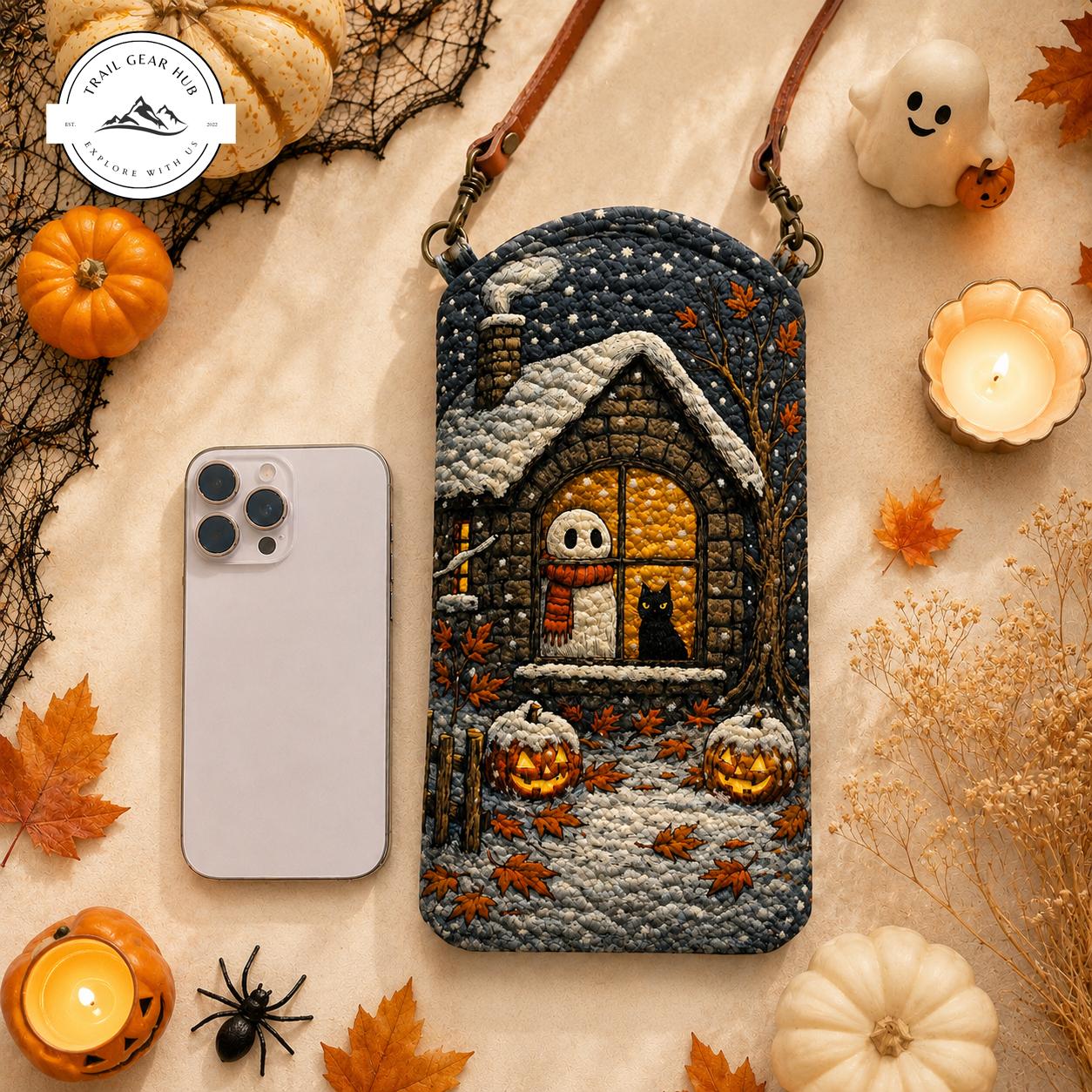 Cozy Winter Halloween Cottage Quilted Slim Phone Crossbody Bag TG33