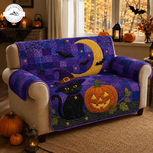 Spooky Witch Cat & Jack-O'-Lantern Quilted Seat Sofa TG05