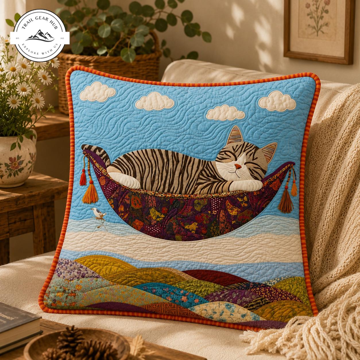 Sleeping Cat in Hammock Quilted Pillow Cover TG18QLTPLC