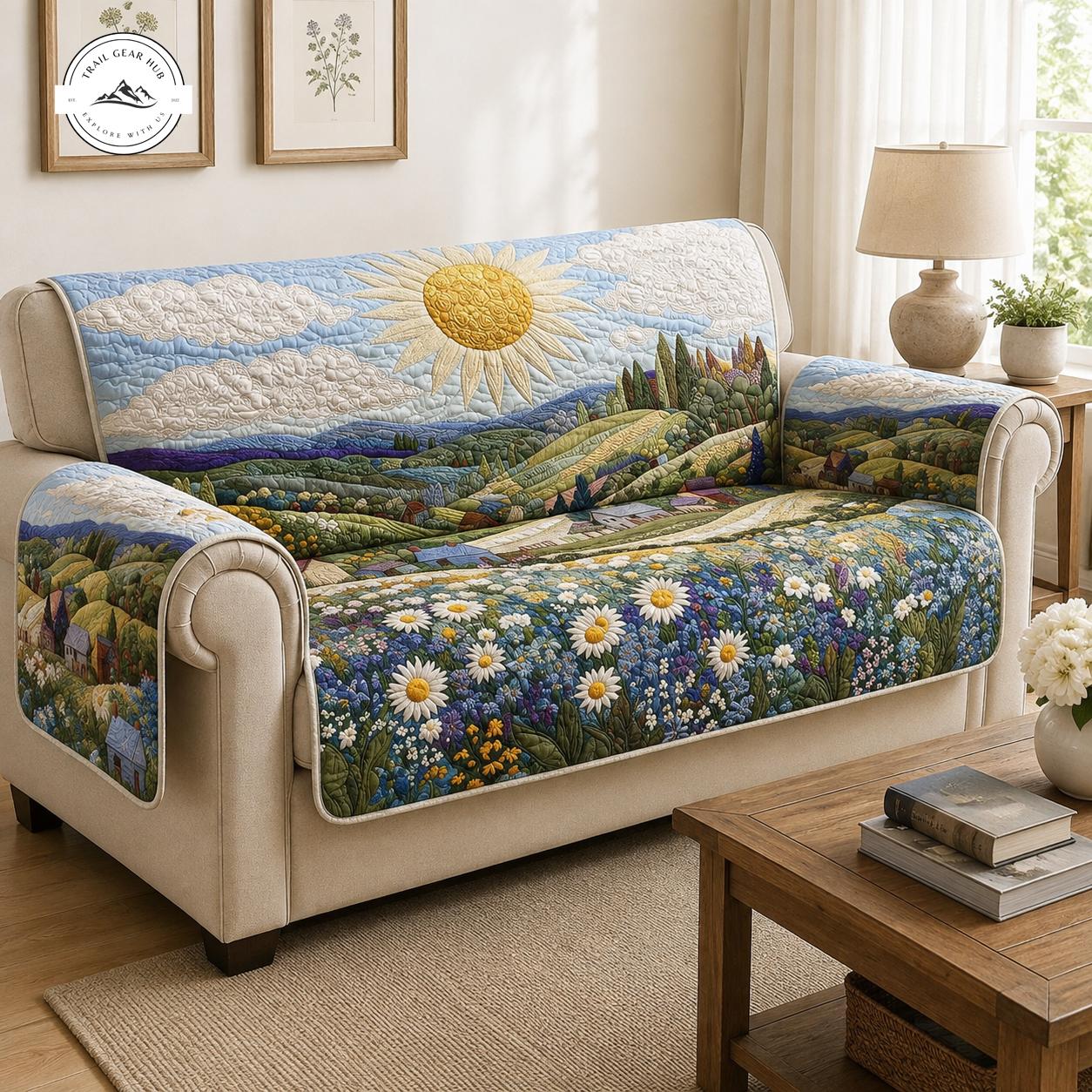 Daisy Flower Landscape Quilted Seat Sofa TG26