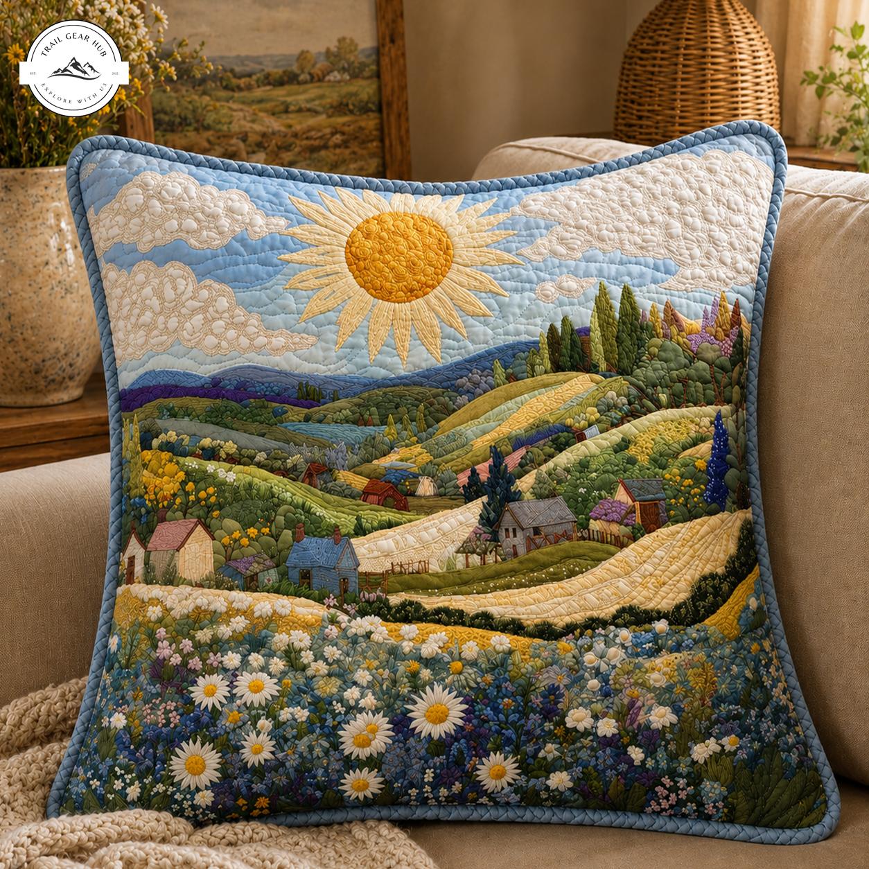 Daisy Flower Landscape Quilted Pillow Cover TG26QLTPLC
