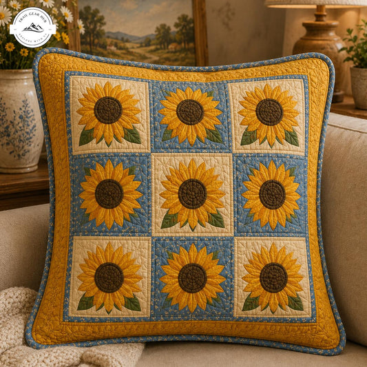 Rustic Sunflower Quilted Pillow Cover TG27QLTPLC