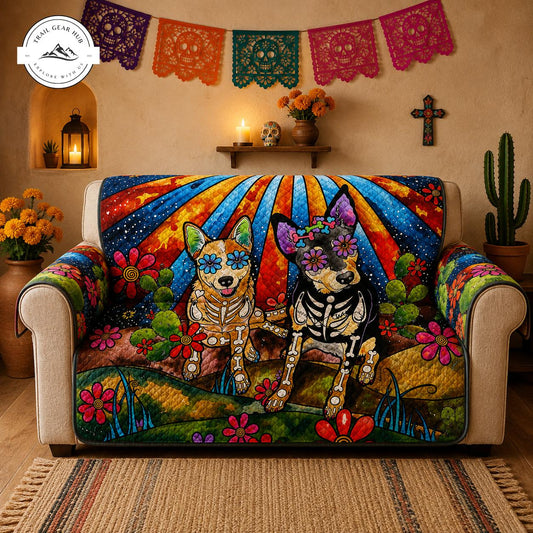 Colorful Sugar Skull Dogs Quilted Seat Sofa  TG30