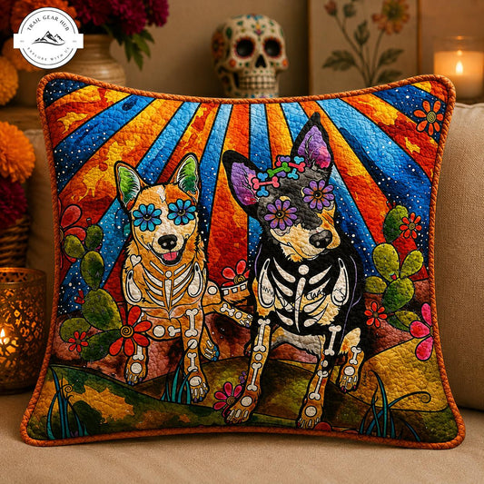 Colorful Sugar Skull Dogs Quilted Pillow Cover TG30QLTPLC