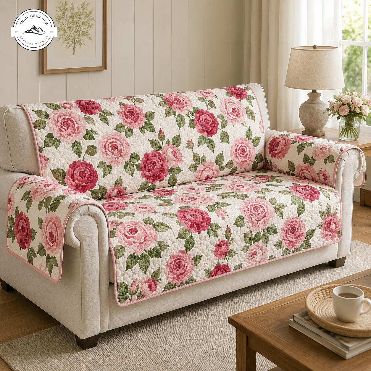 Vintage Pink Rose Floral Quilted Seat Sofa TG41