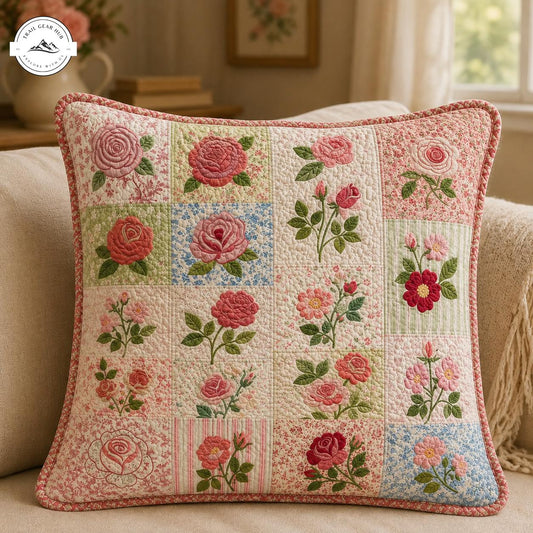Vintage Rose Patchwork Quilted Pillow Cover TG43QLTPLC