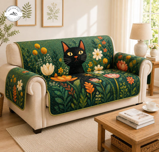 Black Cat & Botanical Garden Quilted Seat Sofa TG69