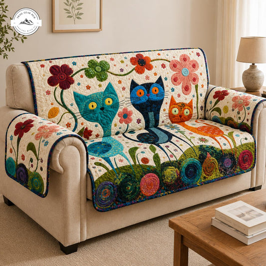 Whimsical Floral Cat Quilted Seat Sofa TG70