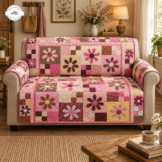 Vintage Pink Daisy Quilted Seat Sofa TG104