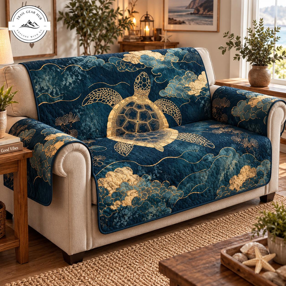Coastal Wave & Cloud Pattern Quilted Seat Sofa TG114