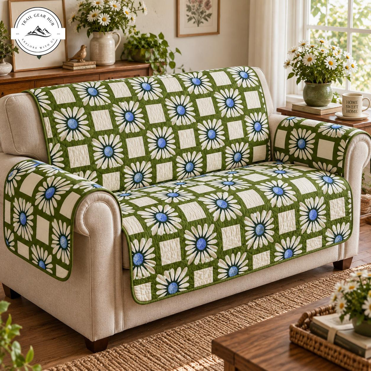Boho Daisy Patterned Quilted Seat Sofa TG115