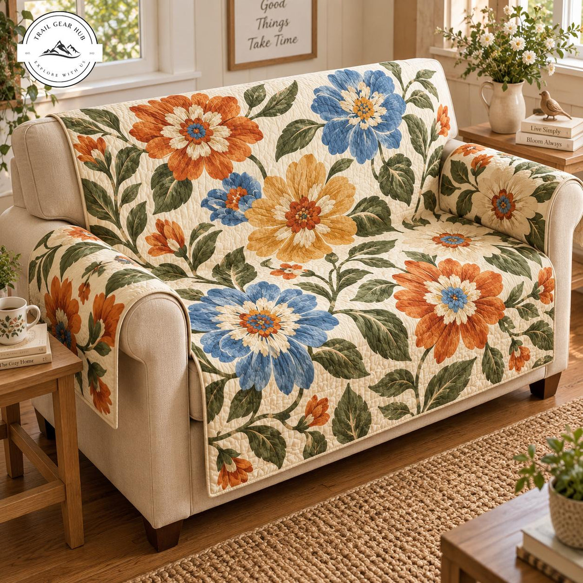 Vintage Garden Flower Quilted Seat Sofa TG116