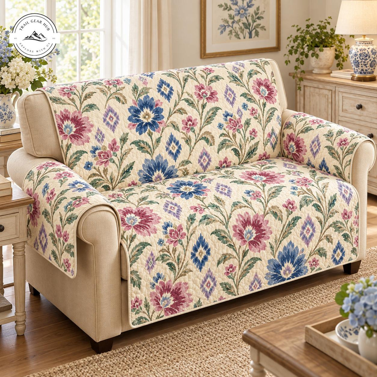 Elegant Floral Patterned Quilted Seat Sofa TG140
