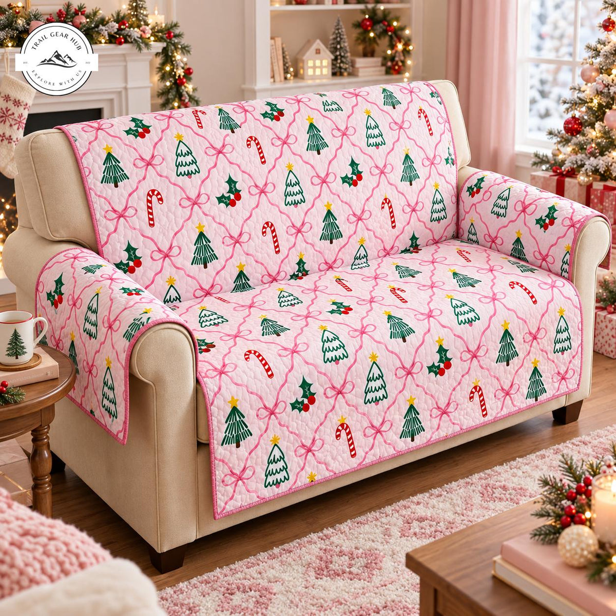 Cozy Christmas Trees & Candy Quilted Seat Sofa TG142