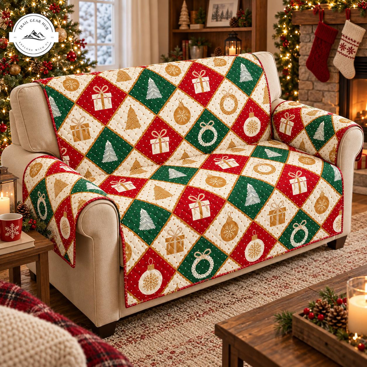 Festive Christmas Patchwork Quilted Seat Sofa TG143