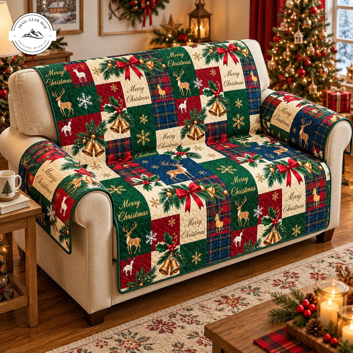 Merry Christmas Patchwork Quilted Seat Sofa TG144