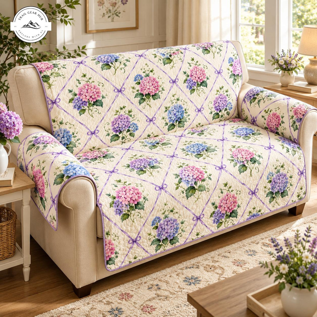 Hydrangea Floral Quilted Seat Sofa TG161