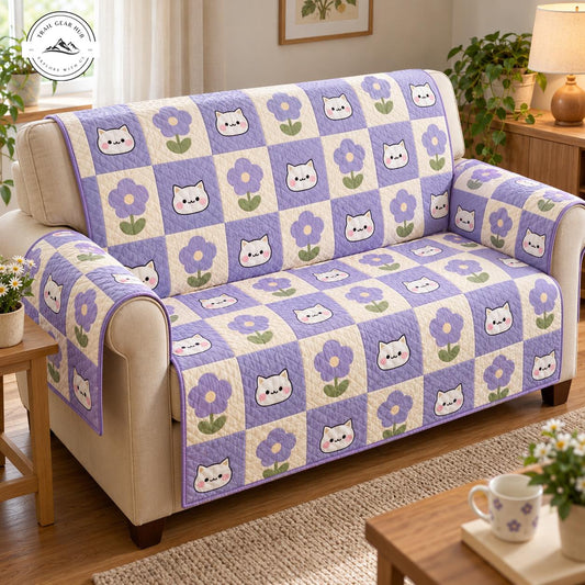 Purple Floral Cat Quilted Seat Sofa TG170