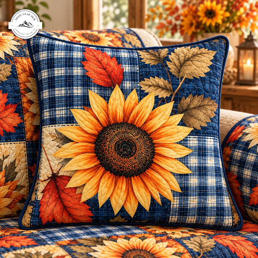 Rustic Sunflower and Fall Leaves Quilted Pillow Cover TG186QLTPLC