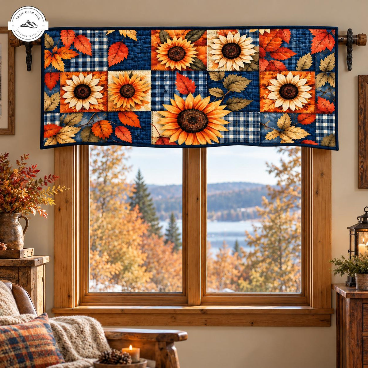 Rustic Sunflower and Fall Leaves Quilted Valance TG186QLTVL