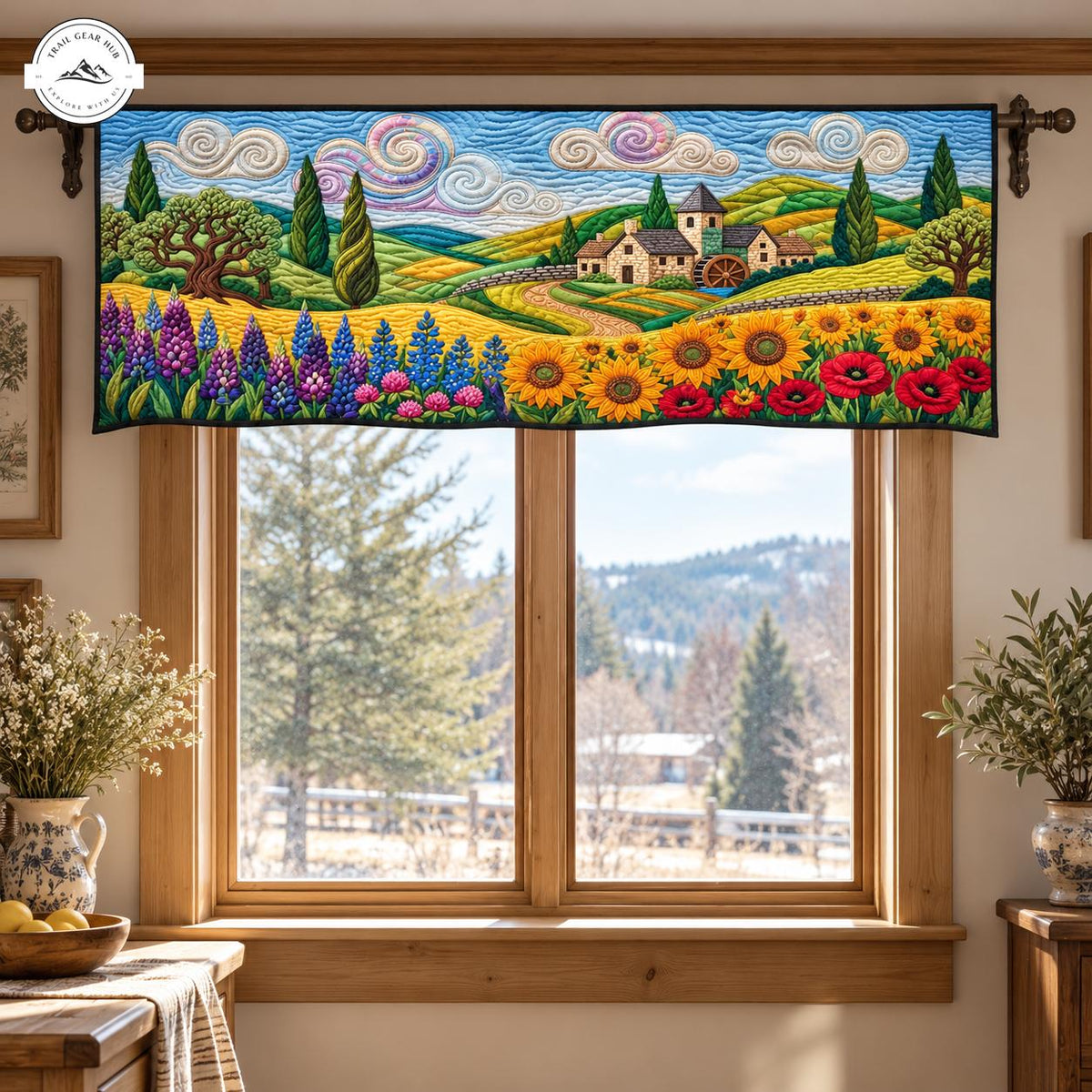 Artistic Sunflower & Poppy Quilted Valance TG188QLTVL