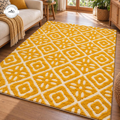 Yellow Geometric Premium Faux Cashmere Area Rug TG198FCARUG