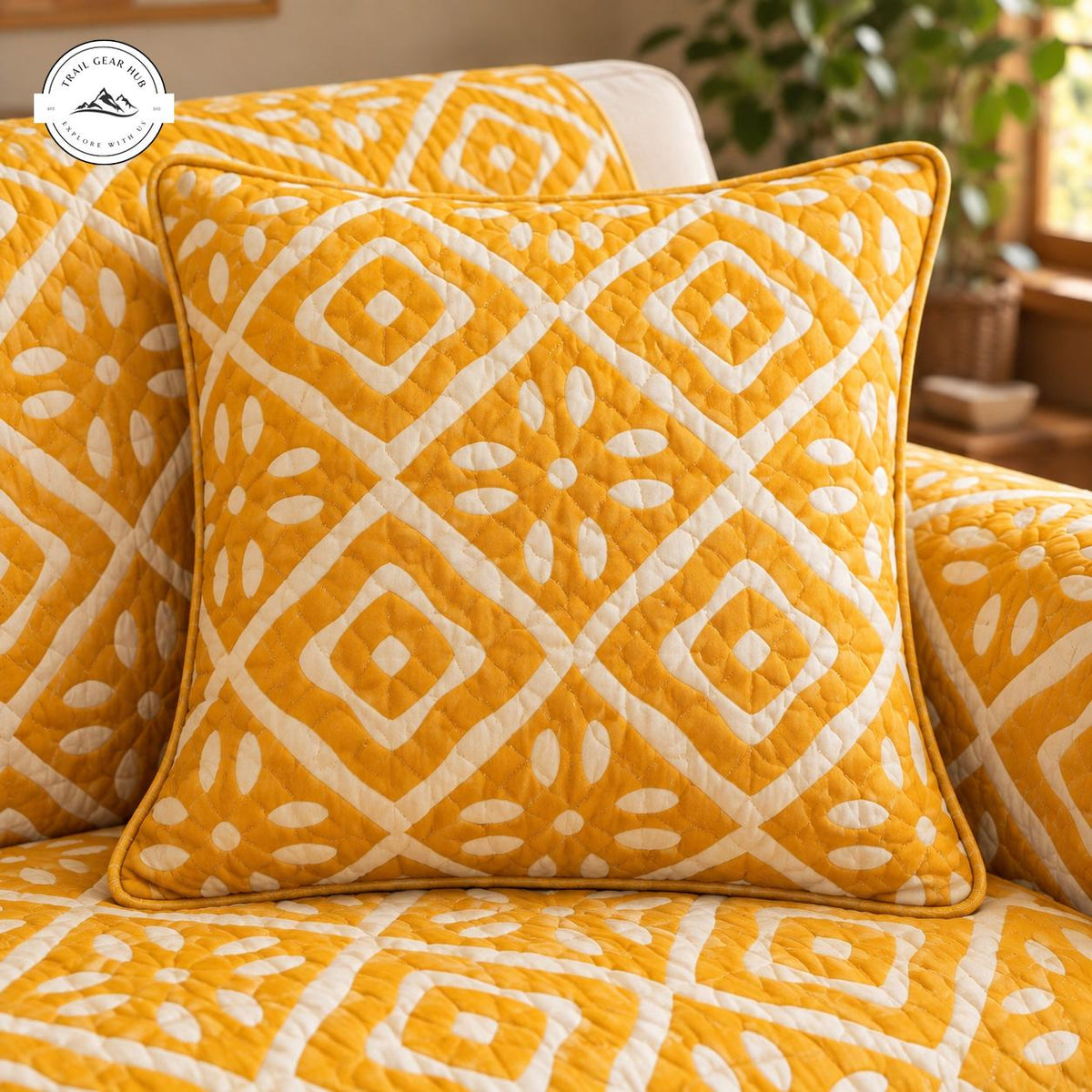 Yellow Geometric Quilted Pillow Cover TG198QLTPLC