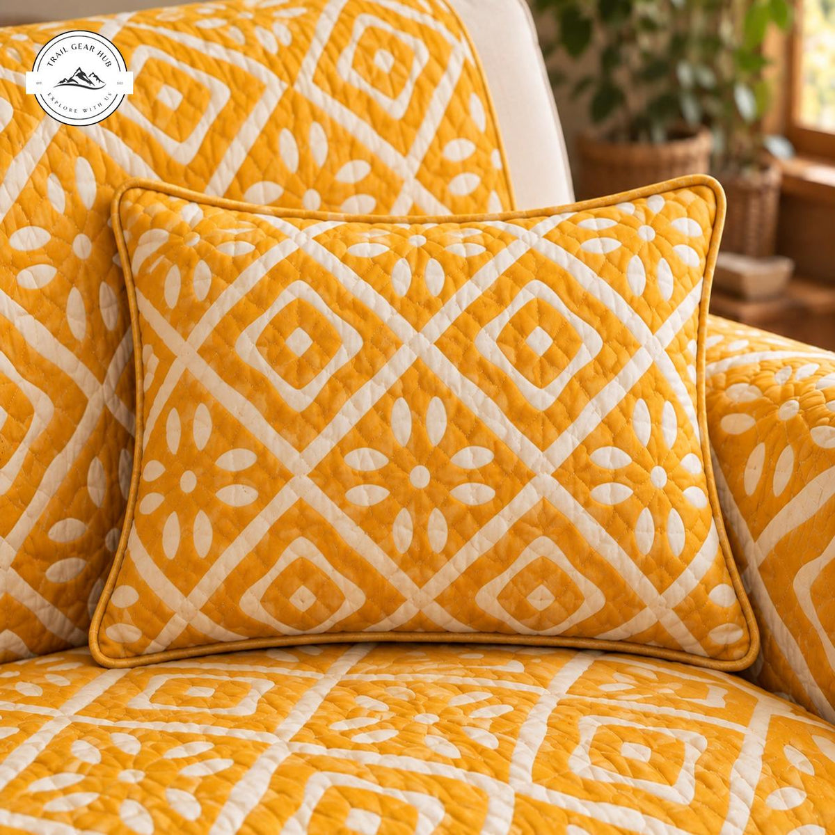 Yellow Geometric Quilted Pillow Cover TG198QLTPLC