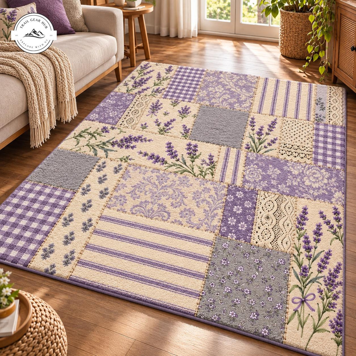Vintage Floral & Checkered Patchwork Premium Faux Cashmere Area Rug TG199FCARUG