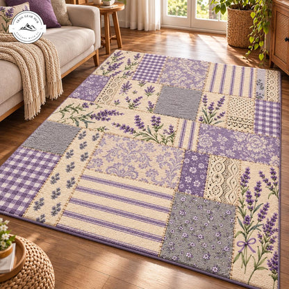 Vintage Floral & Checkered Patchwork Premium Faux Cashmere Area Rug TG199FCARUG