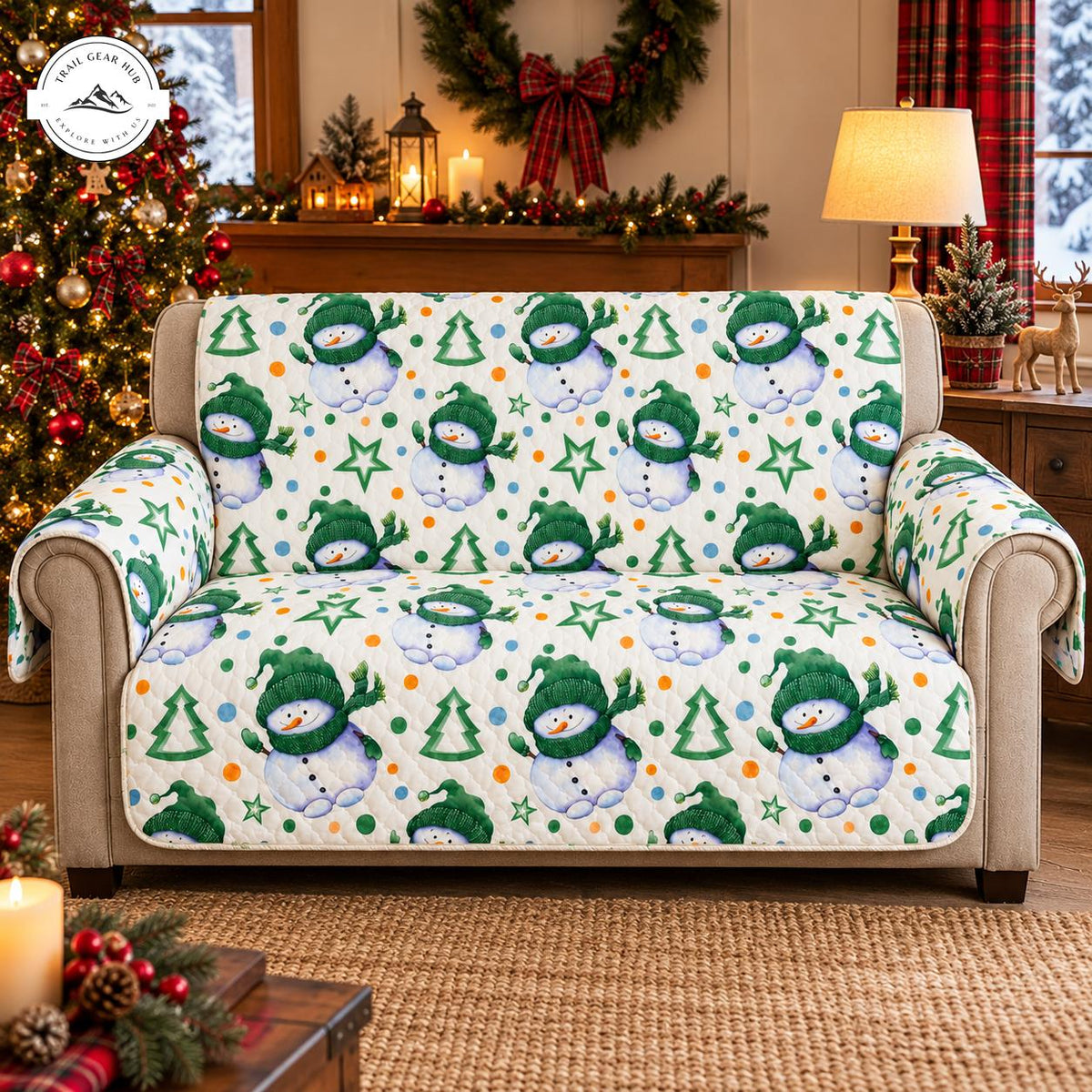 Christmas Snowman and Pine Tree Quilted Seat Sofa TG207