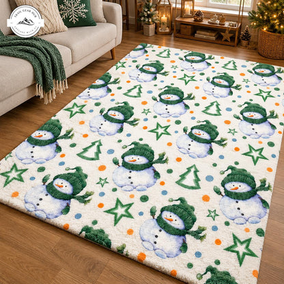 Christmas Snowman and Pine Tree Premium Faux Cashmere Area Rug TG207FCARUG