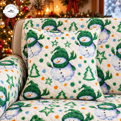 Christmas Snowman and Pine Tree Quilted Pillow Cover TG207QLTPLC