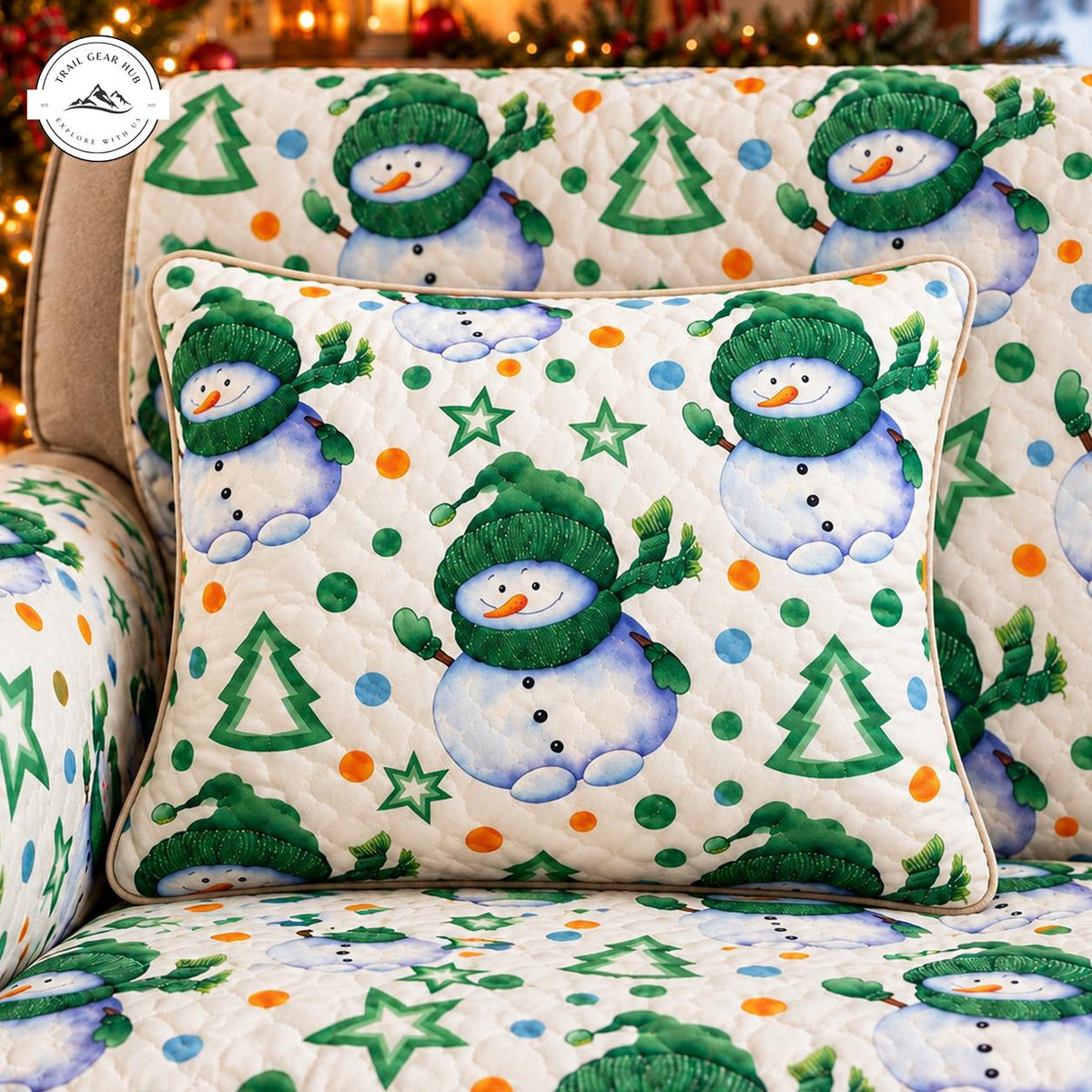 Christmas Snowman and Pine Tree Quilted Pillow Cover TG207QLTPLC