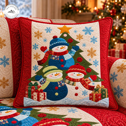 Cozy Snowman & Christmas Tree Quilted Pillow Cover TG208QLTPLC