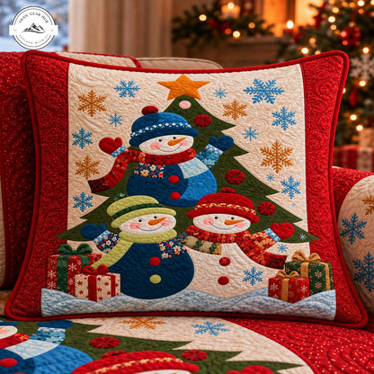 Cozy Snowman & Christmas Tree Quilted Pillow Cover TG208QLTPLC