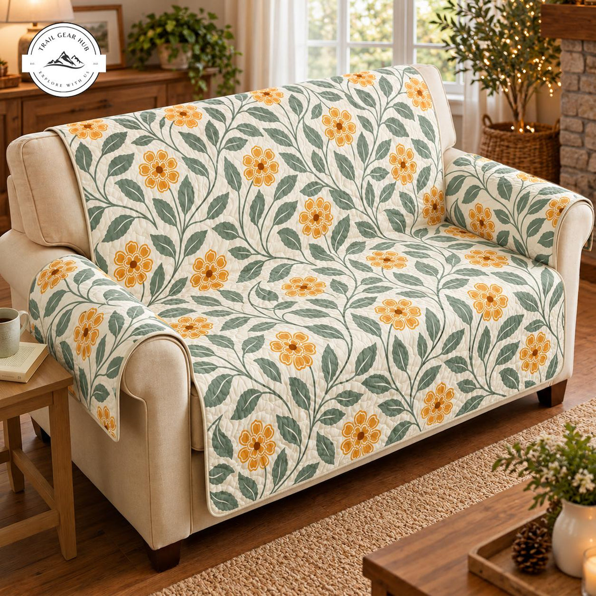 Vintage Botanical Floral Quilted Seat Sofa TG213