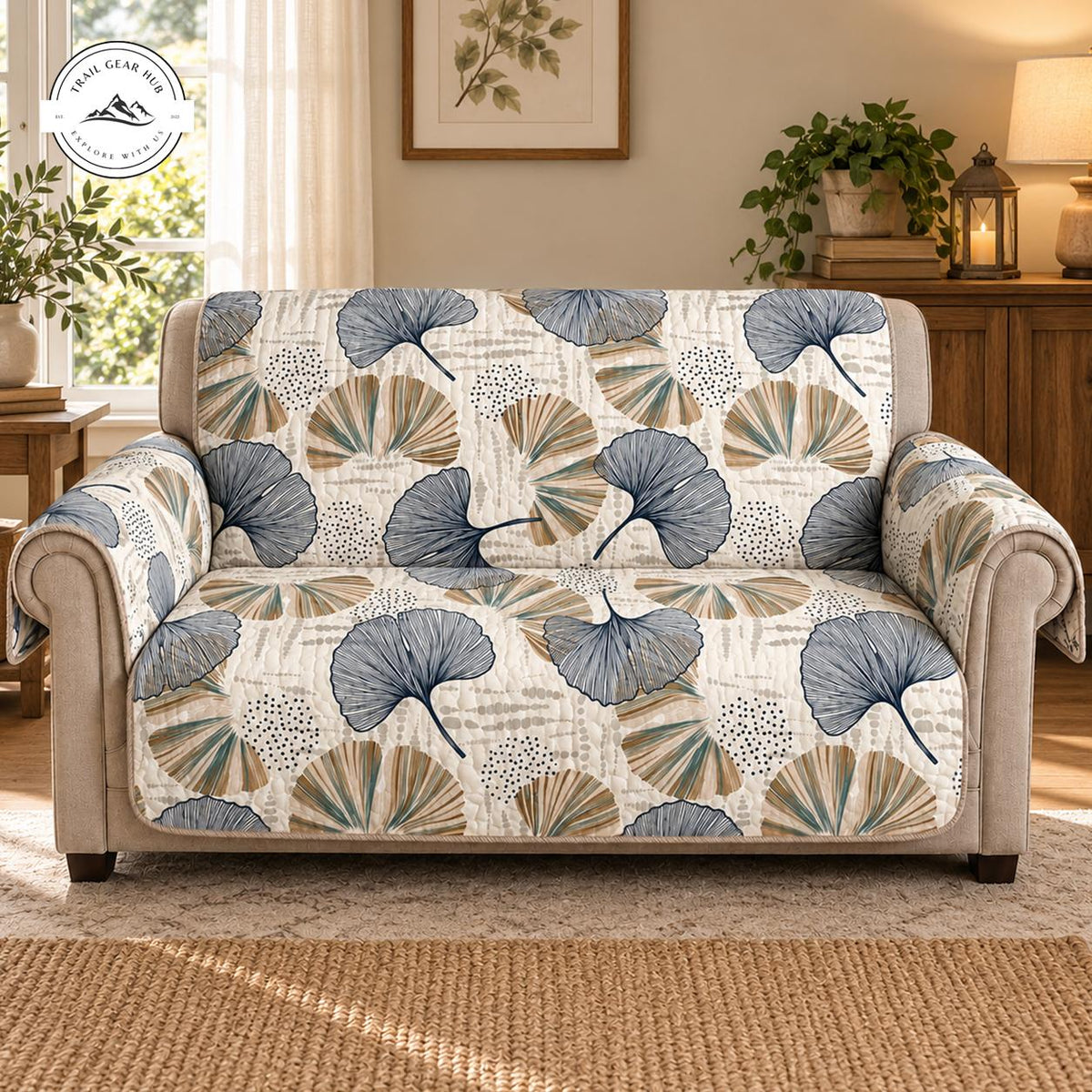 Boho Ginkgo Leaf Quilted Seat Sofa TG214