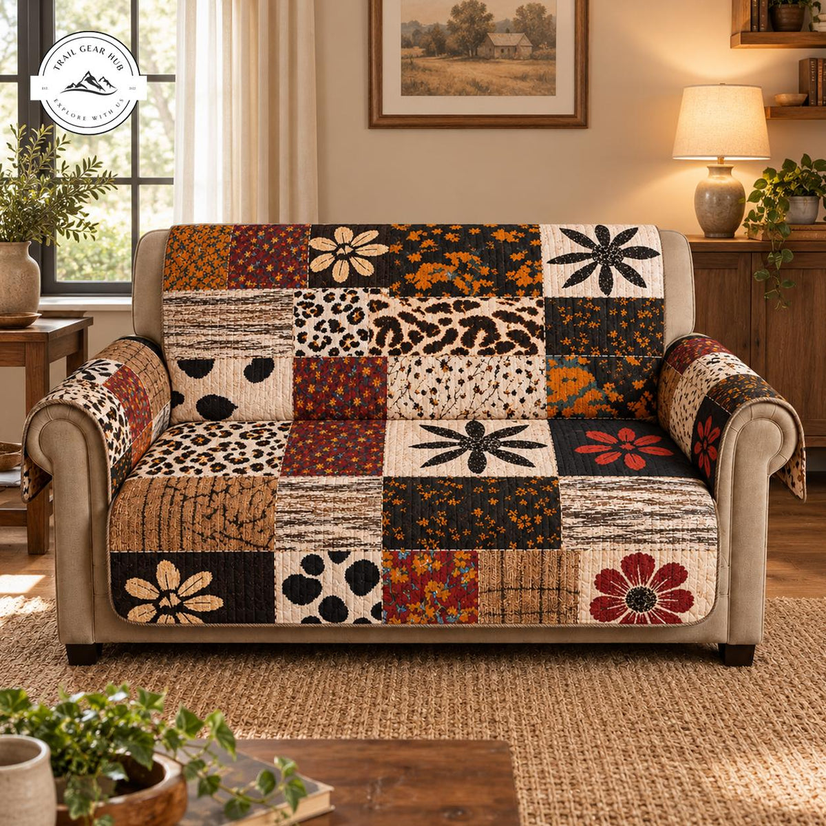 Rustic Floral Patchwork Quilted Seat Sofa TG215
