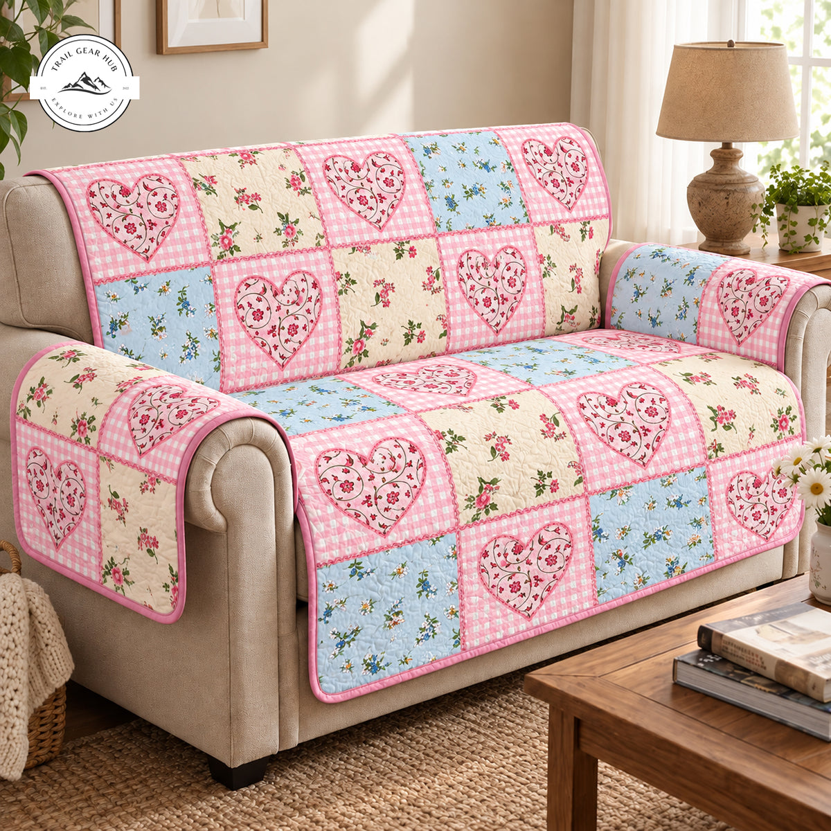 Vintage Heart & Floral Quilted Seat Sofa TG219