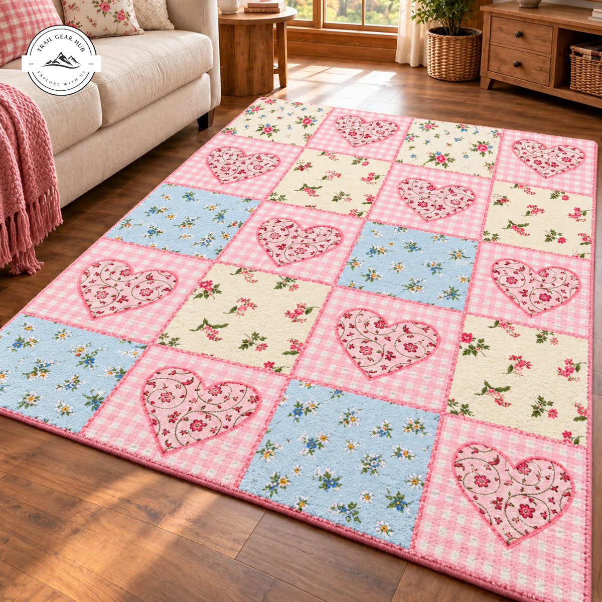 Vintage Heart & Floral Premium Faux Cashmere Area Rug TG219FCARUG