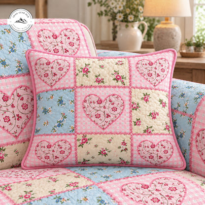 Vintage Heart & Floral Quilted Pillow Cover TG219QLTPLC