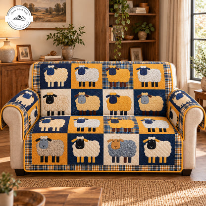 Blue & Yellow Sheep Patchwork Quilted Seat Sofa TG236