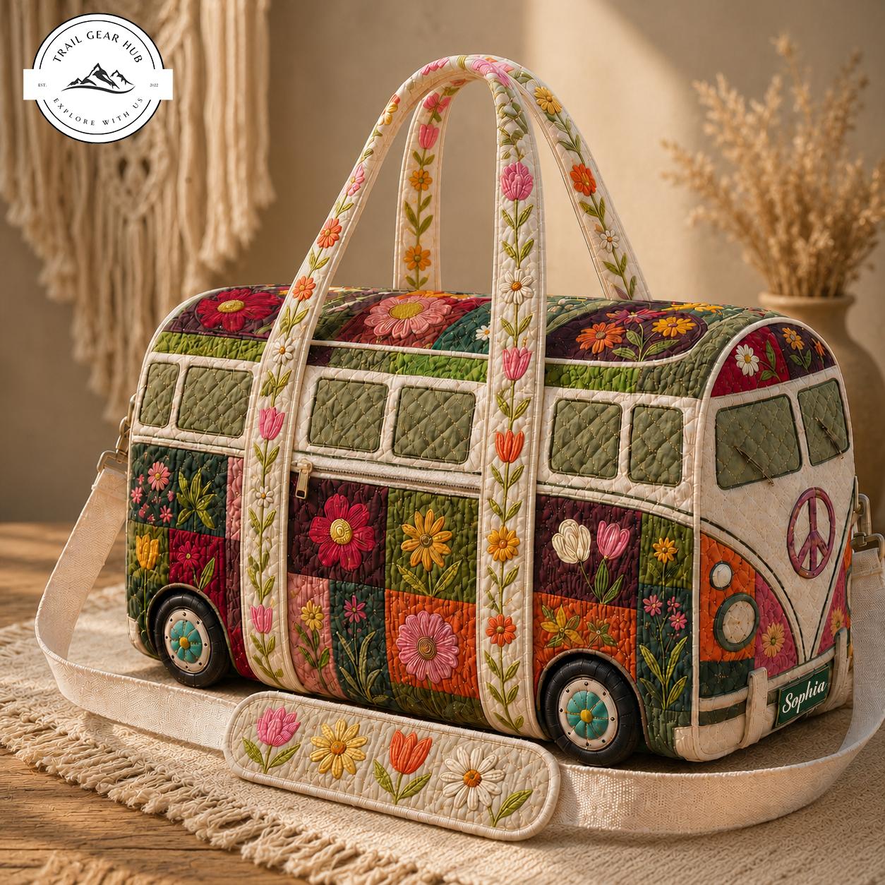 Floral Camper Van Personalized Quilted Travel Bag TG23